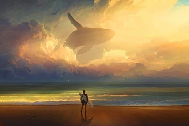 Whale Beach Shore Person Surfer Surf Ocean Drawing HD Wallpapers ...