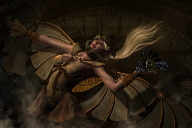 Girl Steampunk Wings Gear Art Wallpapers