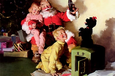 Coca Cola Santa And Performing Dog   Christmas Santa Wallpapers Image