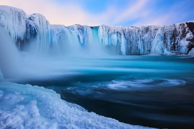 Iceland, Godafoss, Beautiful Waterfall, Ice, Snow, Winter, Blue ...