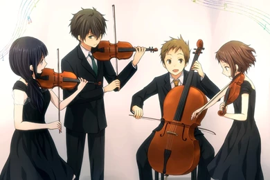 Anime Group Violin Black Dress White Backgrounds Music Musical ...