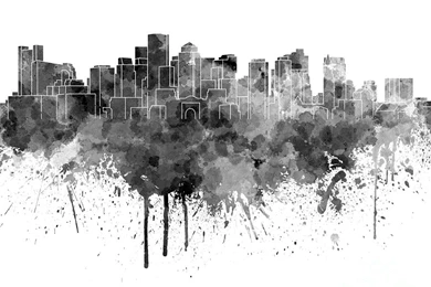 Boston Skyline In Black Watercolor On White Backgrounds Painting By ...