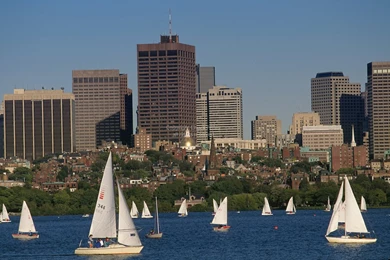 Massachusetts, Boston; Collegiate Sailing On Charles River; Back ...