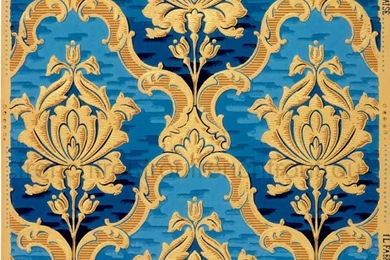 Antique French Wallpapers Design Rich Gold Blue By FrenchFrouFrou