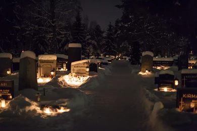 Cemetery Tombstones Night Lights Snow Winter Bokeh Mood Dark ...