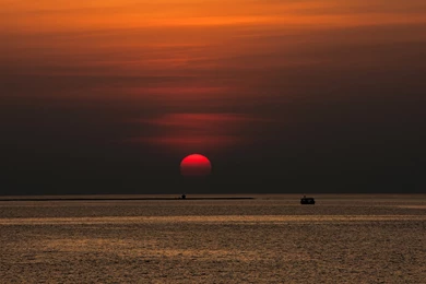 Nature Seascape Sunset Sunrise Ocean Sea Sky Clouds Vehicles Boats ...