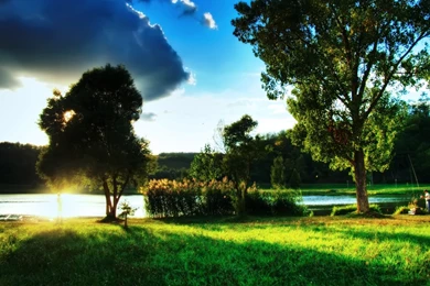 Beautiful Scenery Of Green Lake Wallpapers 1920x1080