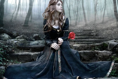 Download Wallpapers 1920x1080 Girl, Rose, Steps, Dress, Tears, Ink ...