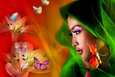 TANGERINE BUTTERFLY FANTASY GIRL WALLPAPER   (