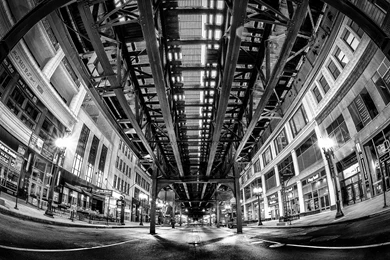 BW Fisheye Lights Buildings Bridge Wallpapers