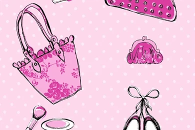 Debona Wallpapers Pink Motif Handbags Shoes Make Up Patterns Roll ...