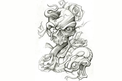 Wallpapers Skulls With Snake Drawing Art Tattoo Design Images ...