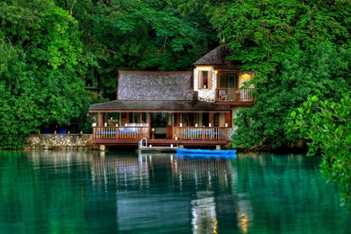 Download Wallpapers 3840x2160 House, Hut, Boat, Thickets, Jungle ...
