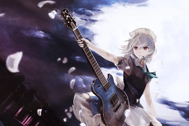 Touhou Izayoi Sakuya Red Eyes Short Hair Guitars White Hair ...