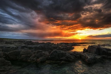 Ireland, County Donegal, Sea, Beach, Rocks, Sunset, Clouds ...