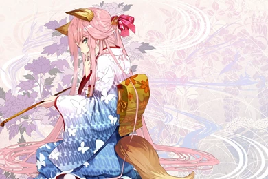 Download Wallpapers 1920x1080 Kitsune, Girl, Kimono, Ears, Tail ...