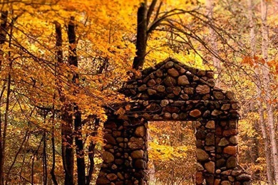 Stone Gate In The Woods iPhone 7 Wallpapers