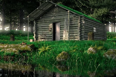 Wood Cabin In The Woods 3D HD Desktop Wallpapers : Widescreen ...