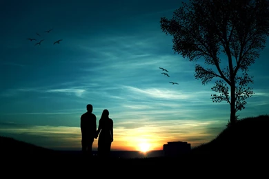 Couple Enjoy Sunset Wallpapers