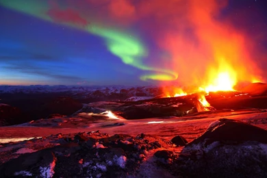 Eruption And The Northern Lights In One Photo. Iceland Wallpapers ...