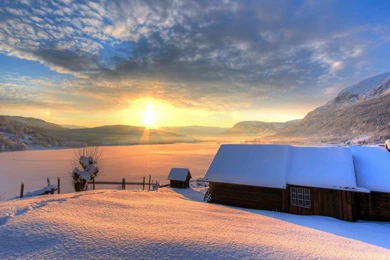 Nature Winter Snow House House Mountain Day Sky Sun Winter Nature ...