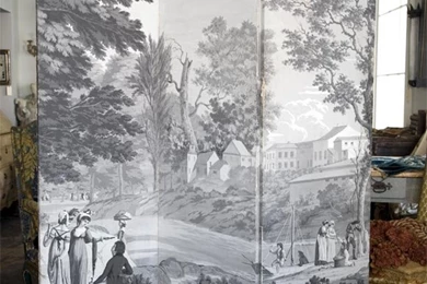19thC Zuber Grisaille Wallpapers Screen At 1stdibs