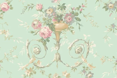 Light Blue Floral Urn Sidewall Wallpapers