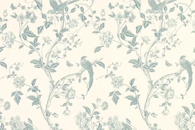 Summer Palace Off White/Duck Egg Blue Floral Wallpapers