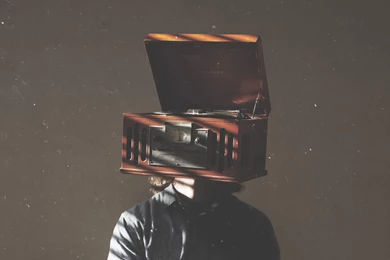 Download Wallpapers 2560x1440 Digital Art, Gramophone, Man, Head ...