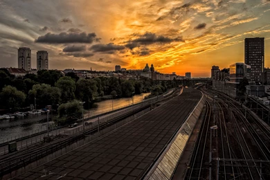 Sunset Light Over The Dark City, Sky, Cloud, Street, Building ...