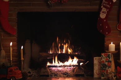 Christmas Fireplace Fire Holiday Festive Decorations Candle F ...