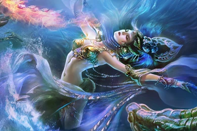 Art Rong Rong Girl Dragon Water Sprays Fire G Wallpapers