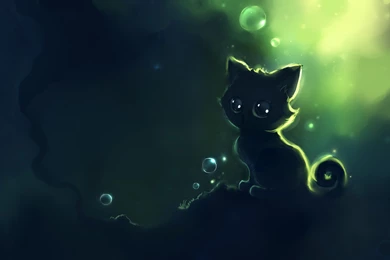 Wallpapers Green Cat Black Bubble Original Dark Kitty 1920x1080 ...