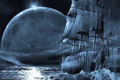 Cc 3d Iphone Wallpapers Clipper Ship And Moon Black Night