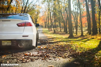 White Car Mitsubishi Lancer Evo X In The Park Wallpapers And ...