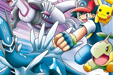 ASH AND CO WITH DIALGA AND PALKIA WALLPAPER   (