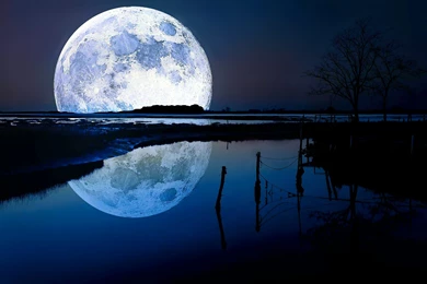 Reflection Opus Moon Crest Nocturnal Horizon Lake Sky Blue Full HD ...