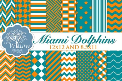 Miami Dolphins Digital Scrapbook Paper By WillowDigitalDesigns
