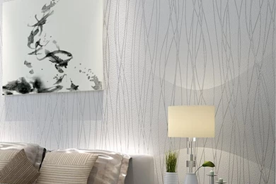 2015 New Modern Elegant Stripes Bedroom Non Woven Silver Glitter ...