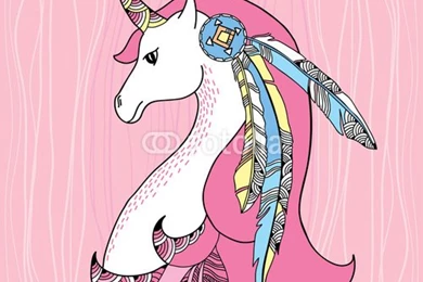 Mythological Unicorn With Feathers On The Pink Background. " Stock ...