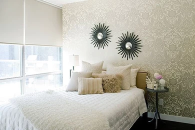 Jessica Kelly Design: Beautiful Urban Bedroom With Gold Damask ...