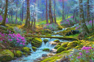 FLOWERS IN FOREST WALLPAPER   (