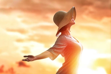 Silhouette Of Happy Girl Enjoy Jump At Sunset Park Wallpapers