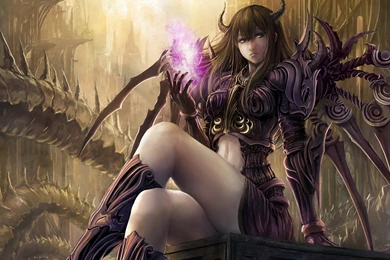 Image   Art Wallpaper takakyo girl demon horns sitting wings magic ...