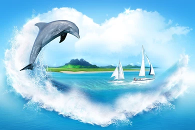 Creative Image, Heart shaped Clouds, Sea, Sailing, Dolphin ...