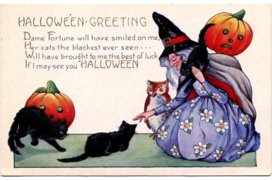 Vintage Halloween Image   Witch   Cats   Owl   The Graphics Fairy