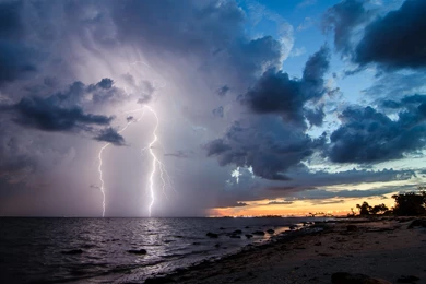 Lightning Clouds Storm Beach Wallpapers