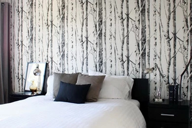 Living Room Ideas With Wall Mural In Natural Birch Theme ...