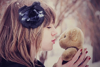 Girl Kissing Teddy Bear Wallpapers