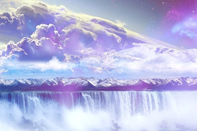 Abstract Waterfall And Cloudy Sky Desktop Wallpapers